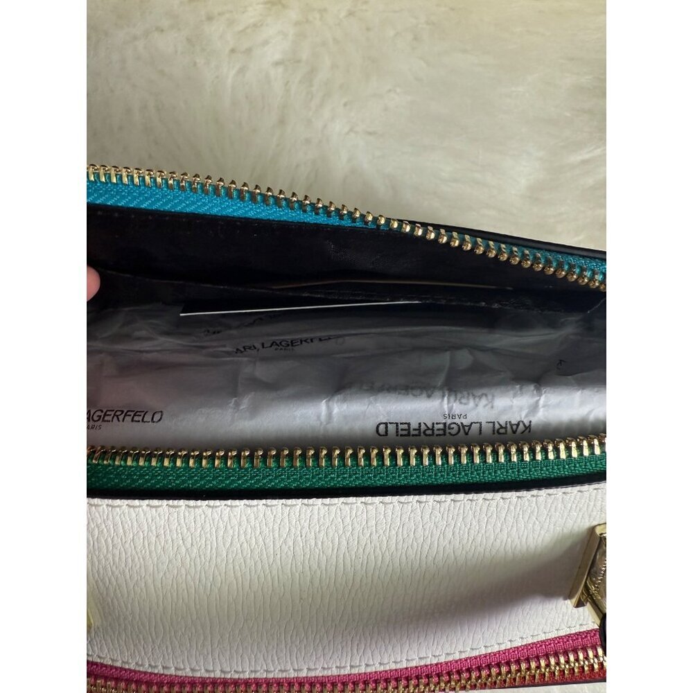 NEW KARL LAGERFELD Simone Rainbow Studded Crossbody Bag White Premium Leather - Picture 14 of 15
